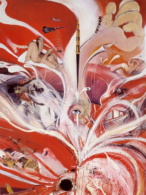 One of the 18 wooden panels in Brett Whiteley's The American Dream painting