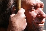 Neanderthal man holds spear