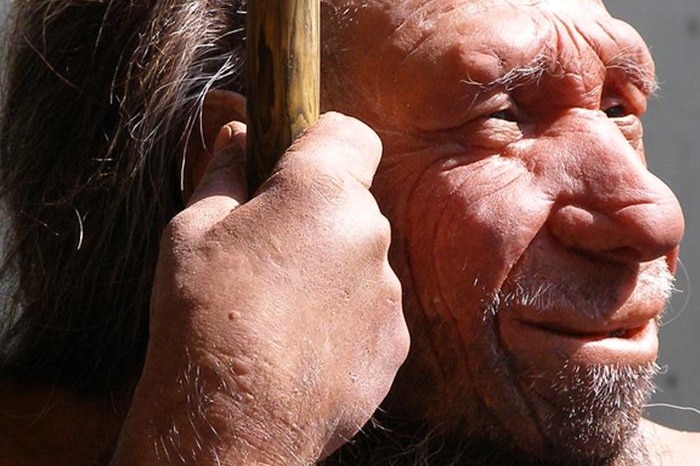Model of Neanderthal holding a spear