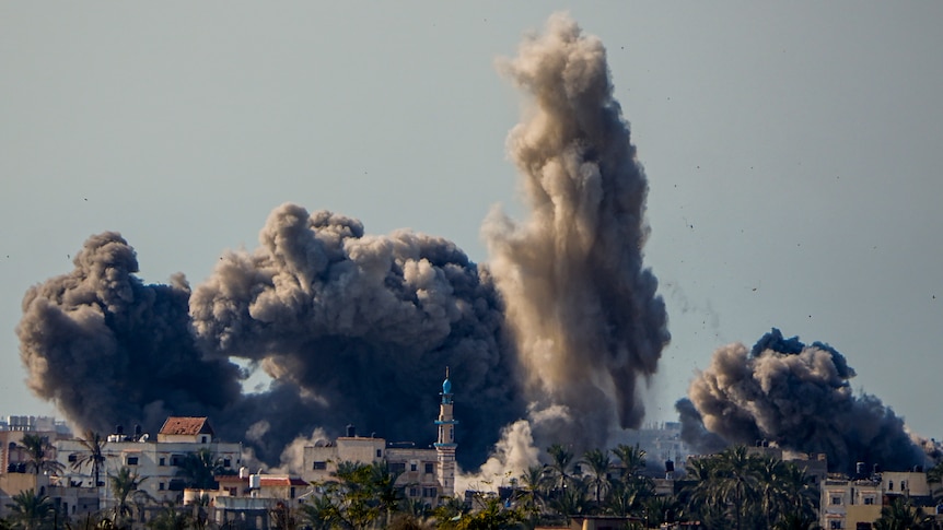 Smoke rising from Gaza after intense bombing. 