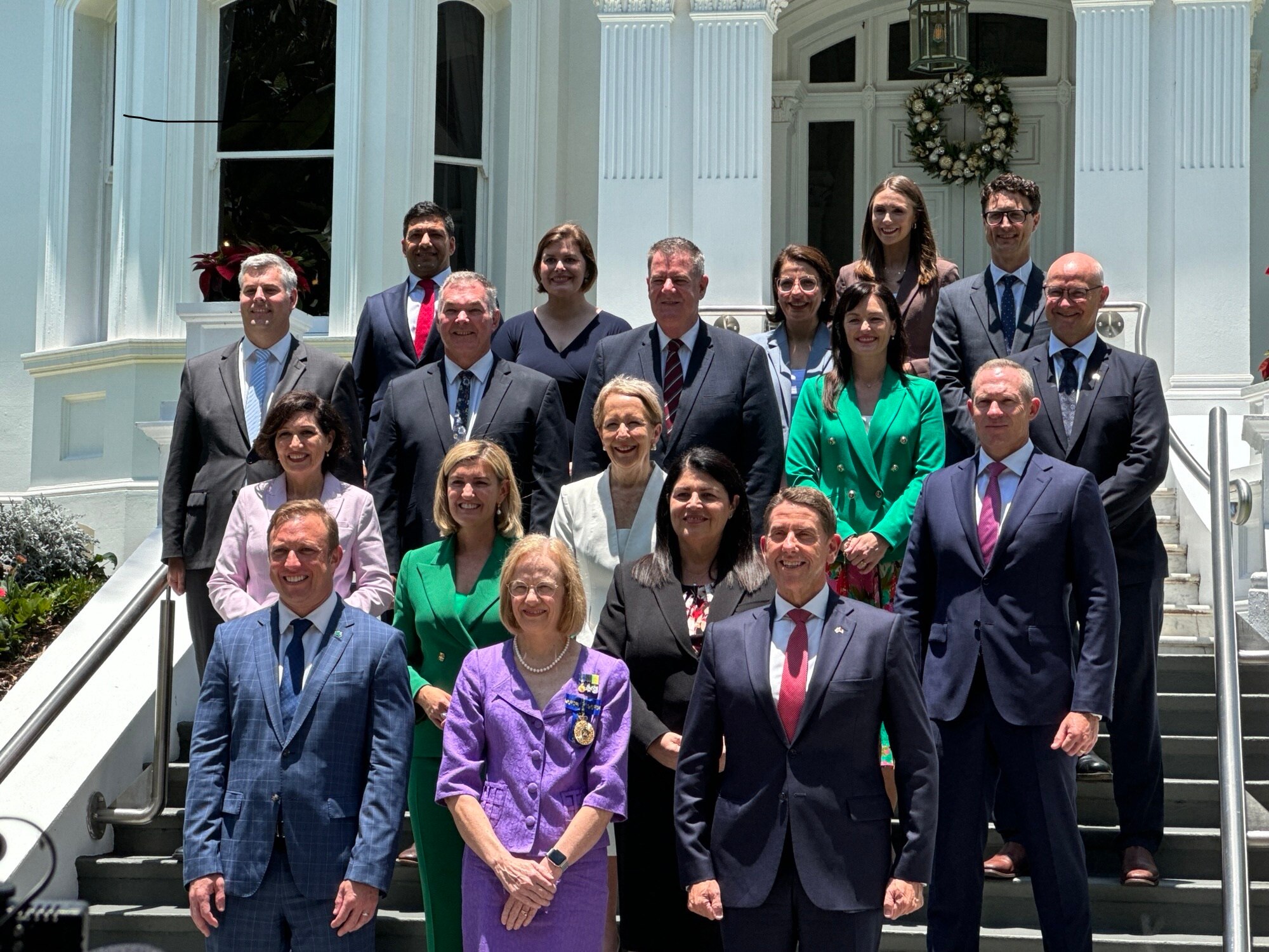The Queensland cabinet appointed by new premier Steven Miles on the steps of Government House