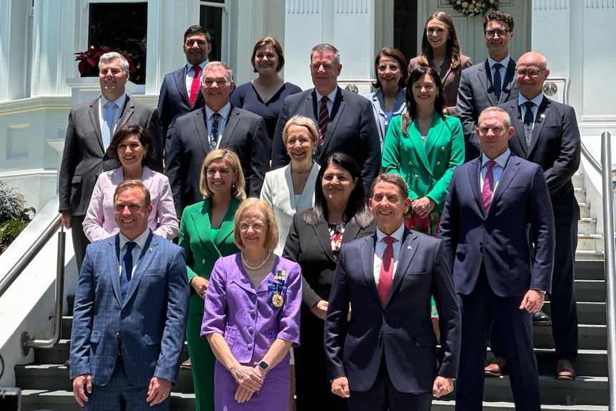 The Queensland cabinet appointed by new premier Steven Miles on the steps of Government House