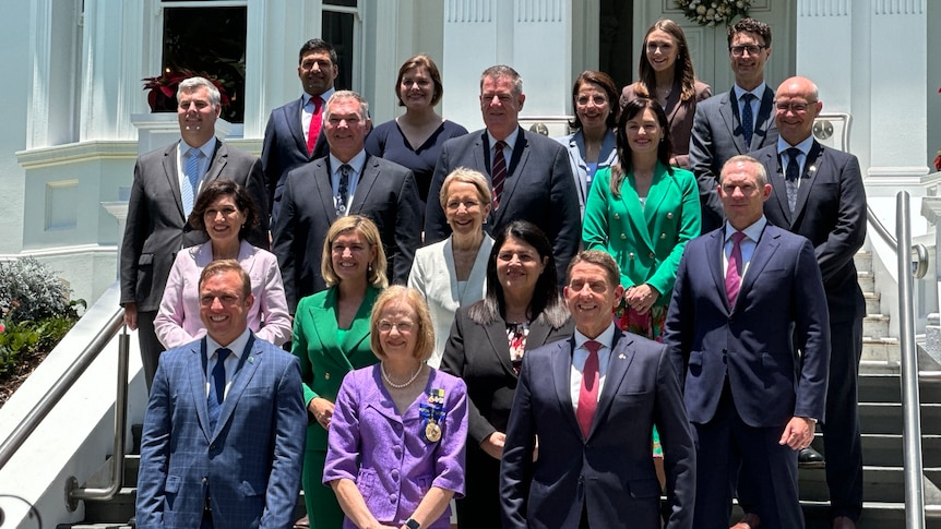 The Queensland cabinet appointed by new premier Steven Miles on the steps of Government House