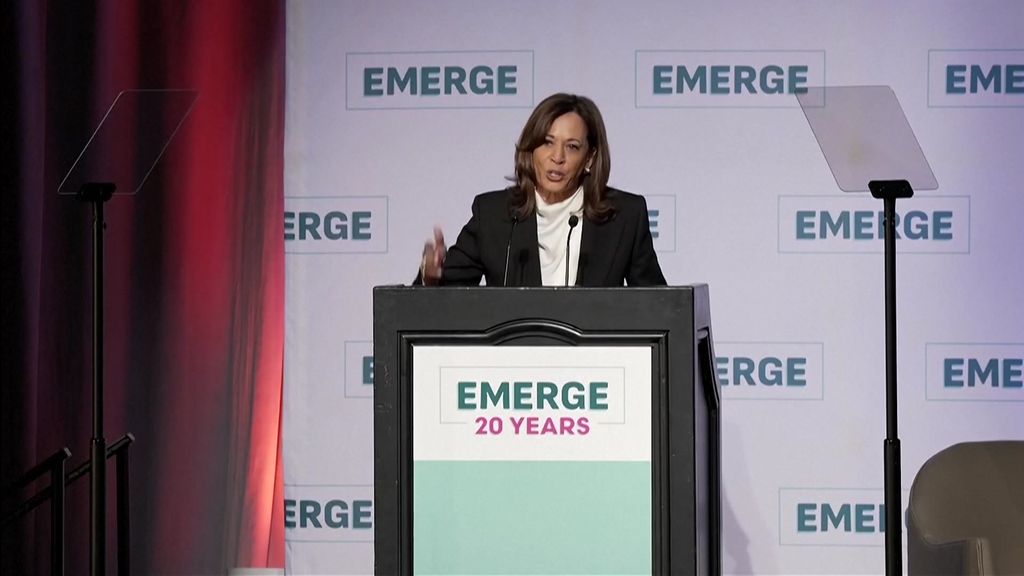 Kamala Harris slams Trump in first speech since leaving office - ABC News