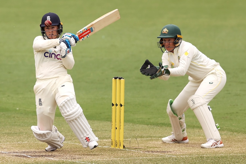 England's Tammy Beaumont bats during day four of the Women's Test match against Australia