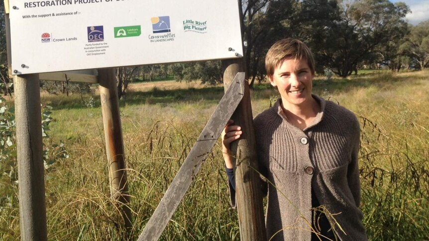 Little River Landcare CEO Pip Job stands on the bank of the Buckinbah Creek where the local group has restored woodland