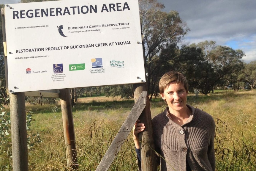 Little River Landcare CEO Pip Job stands on the bank of the Buckinbah Creek where the local group has restored woodland