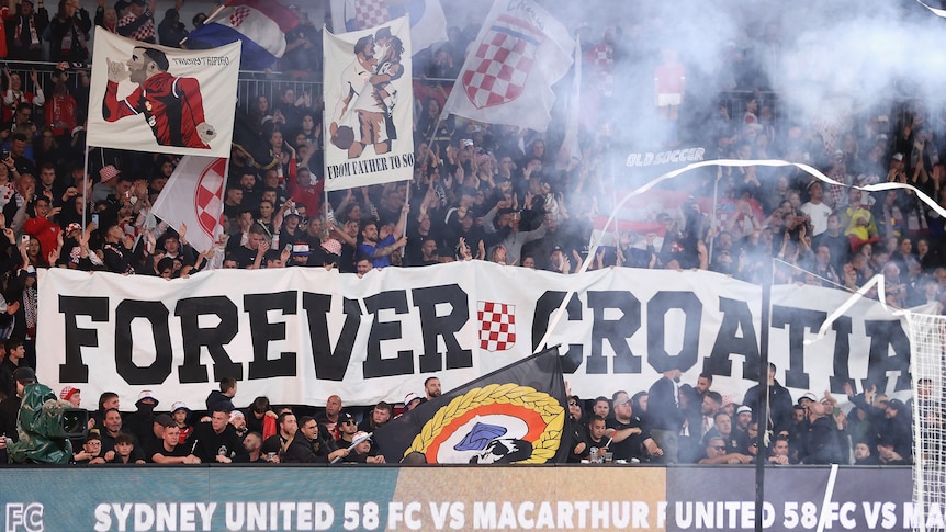 Sydney United fans hold up Croatia themed banners