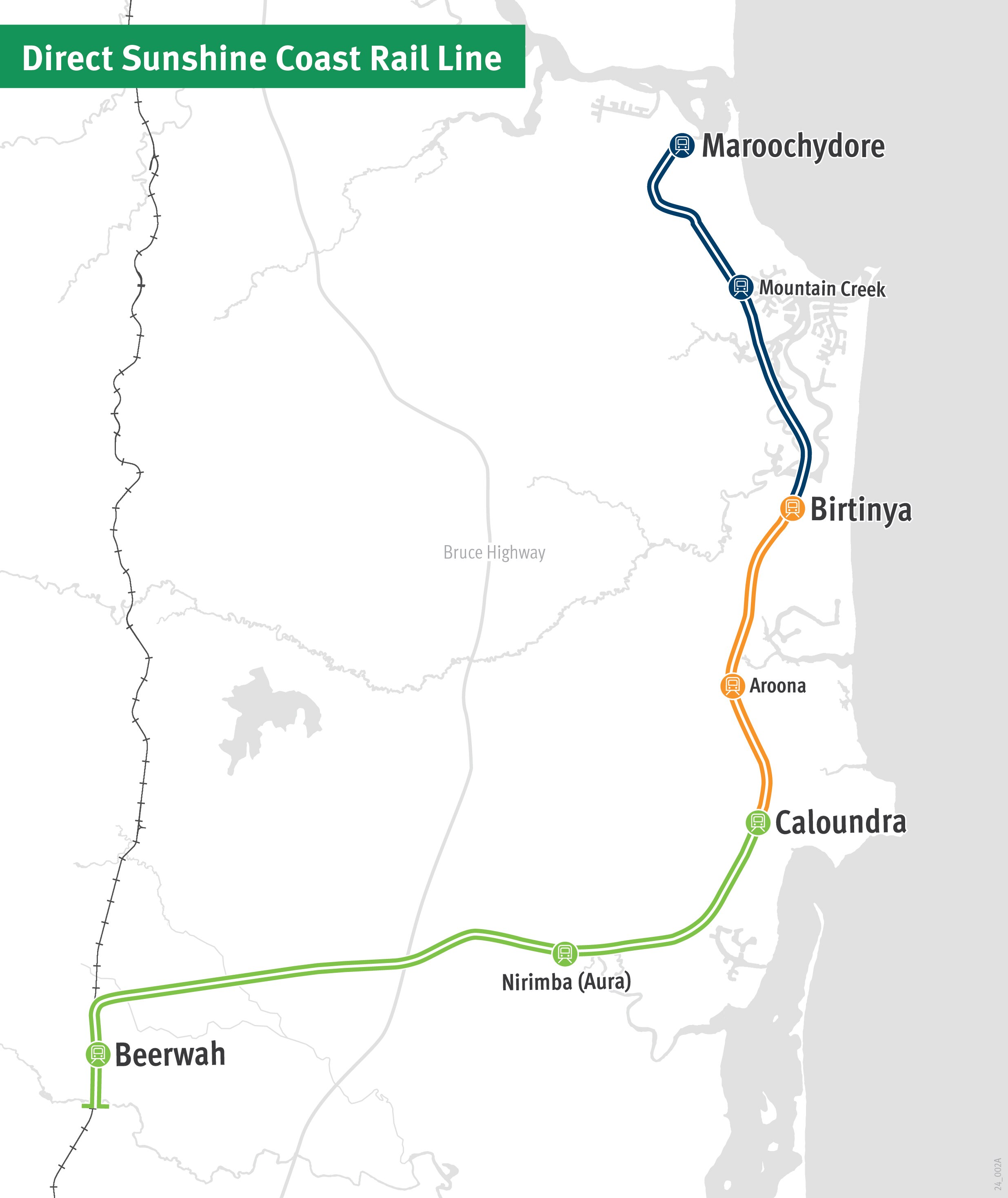 A map shows a railway on the Sunshine Coast.