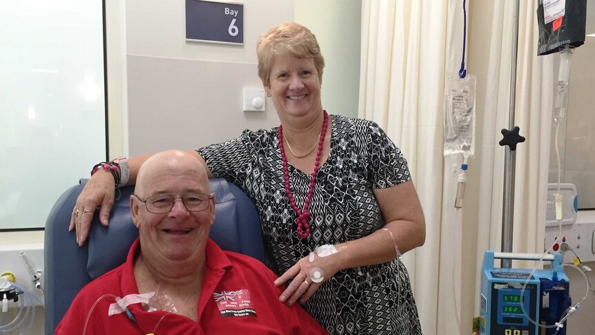 Max and Ronda Stuart during chemotherapy treatment at the Gippsland Cancer Care Centre.