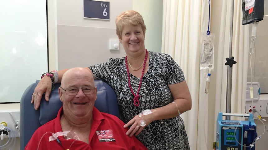 Max and Ronda Stuart during chemotherapy treatment at the Gippsland Cancer Care Centre.