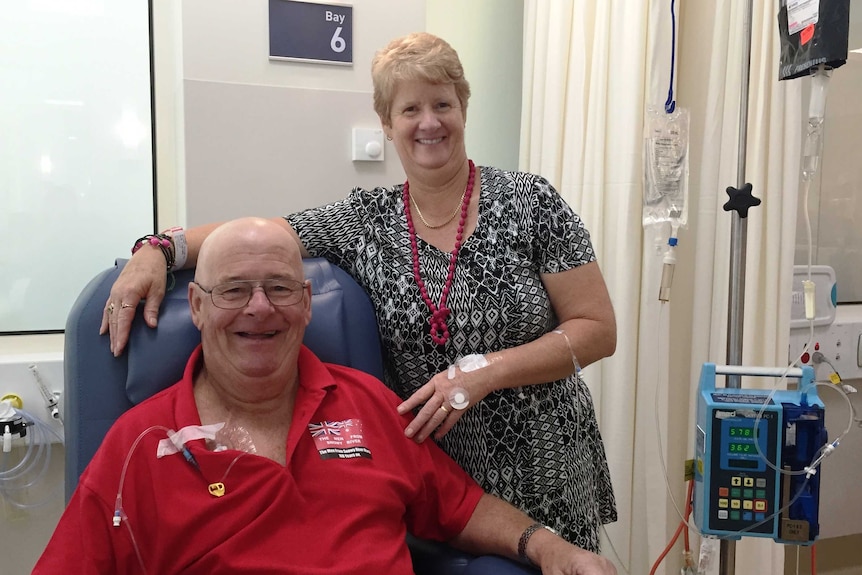 Max and Rhonda Stuart during chemotherapy treatment at the Gippsland Cancer Care Centre.
