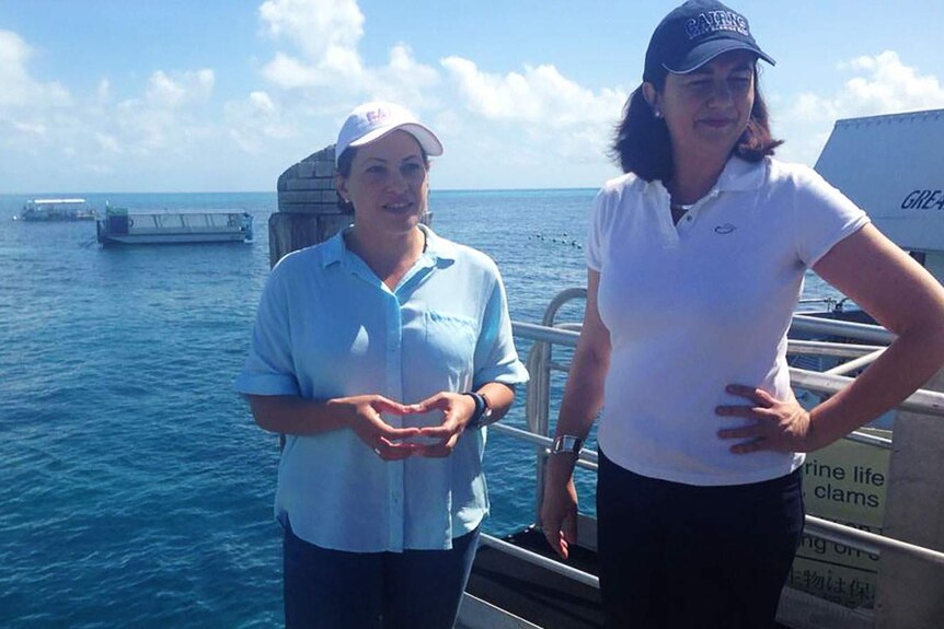 Labor MP Jackie Trad with Annastacia Palaszczuk on Green Island