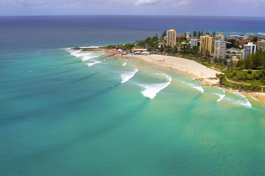 Southern Gold Coast super sand break at Snapper Rocks from above