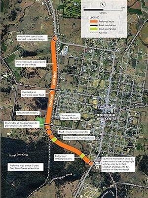 A map of Tenterfield and bypass route