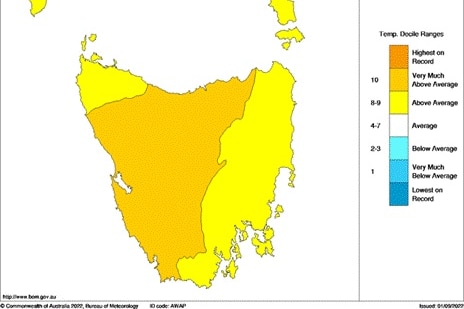 A graphic shows temperature ranges across Tasmania for August, showing the majority of the state was above average.