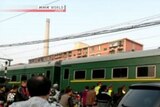 A train believed to be carrying a North Korea delegation arrives in China