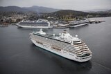 Three large cruise ships in docked in Hobart