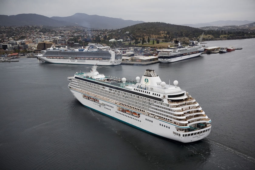 Three cruise ships fill the Port of Hobart