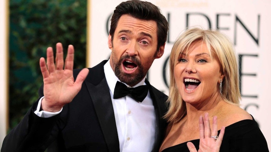 Hugh Jackman and his wife Deborra-Lee Furness arrive at the 70th Annual Golden Globe Awards held at The Beverly Hilton Hotel in Beverly Hills, California, on January 13, 2013.