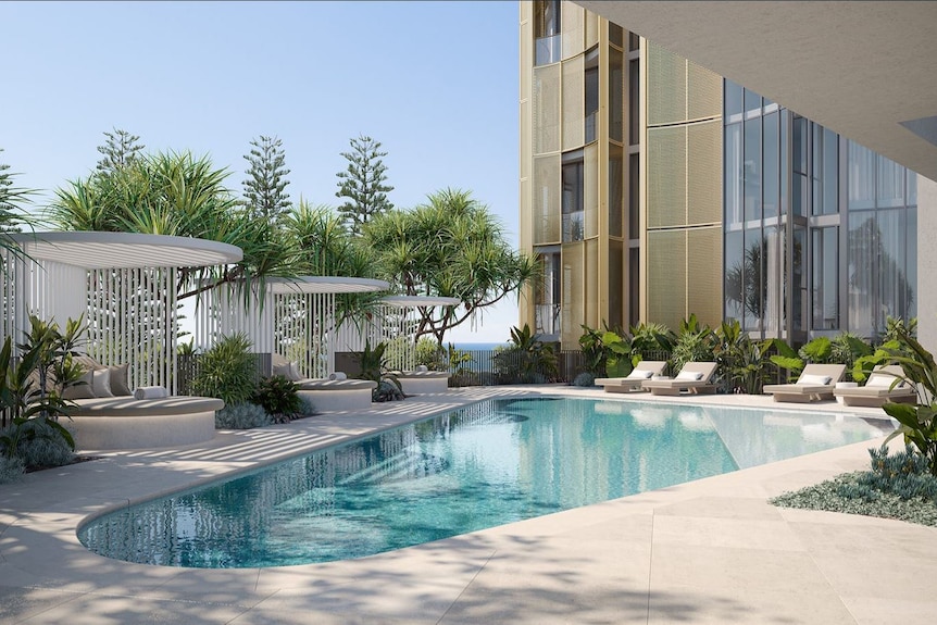 An artist impression of a pool at a unit overlooking the ocean