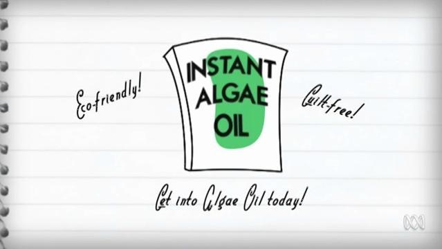 Graphic image of box with label "Instant Algae Oil"