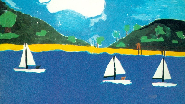 A drawing by an Australian called Richard Serpell, 8 years old in 1968, of a boat sailing in water