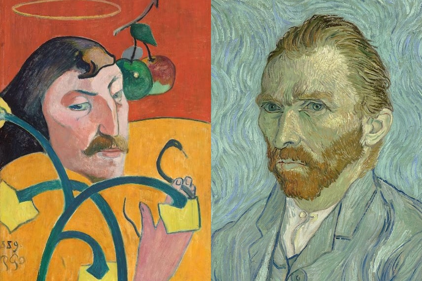 Self portraits of Paul Gauguin and Vincent van Gogh side by side