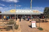 People outside the Birdsville Bakery in far south-west Queensland in March 2017.