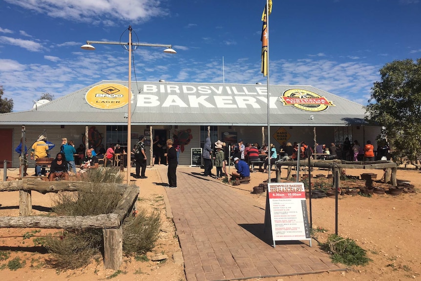 People outside the Birdsville Bakery in far south-west Queensland in March 2017.