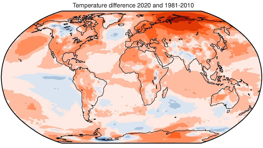 map showing red across much of the northern hemisphere and particularly in the Arctic.