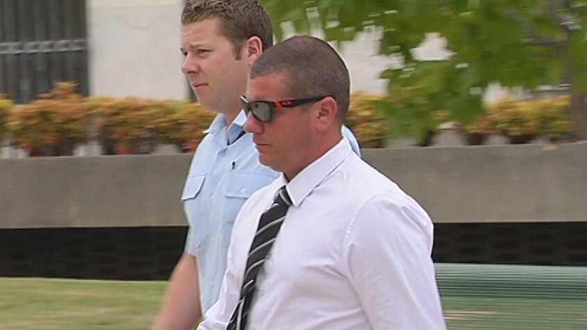 Thiago Tonti Fanti (wearing white shirt) leaving court after being sentenced over a hit-and-run at Braddon.