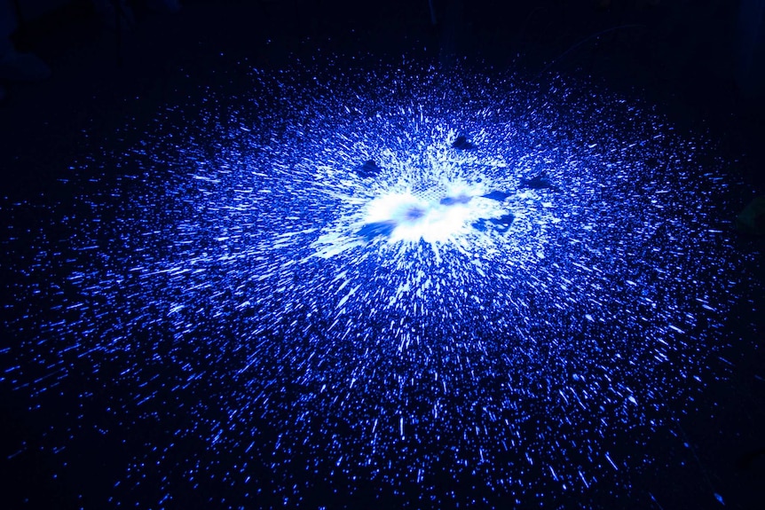 A puddle of luminol, which glows blue when it reacts with haemoglobin in blood.