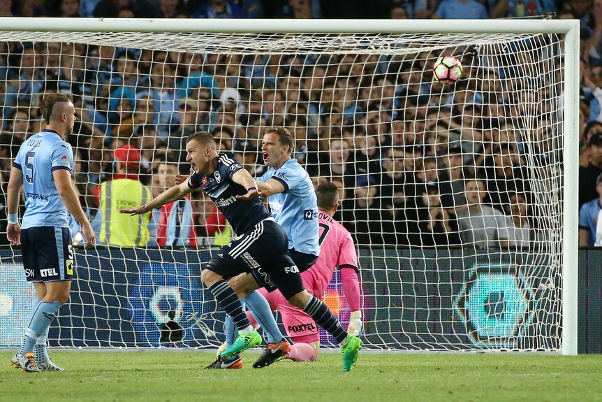 Besart Berisha celebrates opening goal against Sydney FC