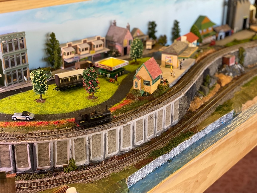 Close-up of model railway set