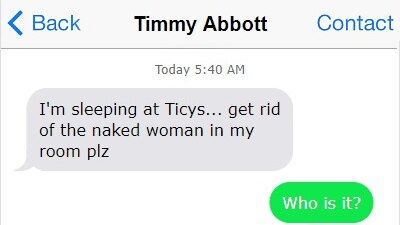 Text exchange between Cameron Blake and Tim Abbott where Mr ABbott asks Mr Blake to "get rid of the naked woman".