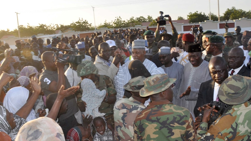 Nigerian president Goodluck Jonathan visits displaced people