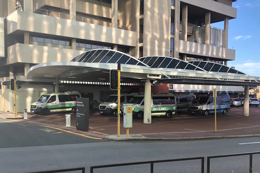 Ambulances ramped outside a Perth hospital. 