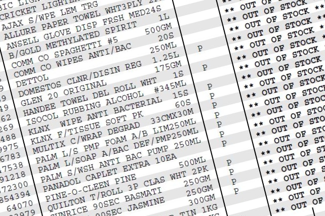 An invoice lists product names with OUT OF STOCK written next to them.