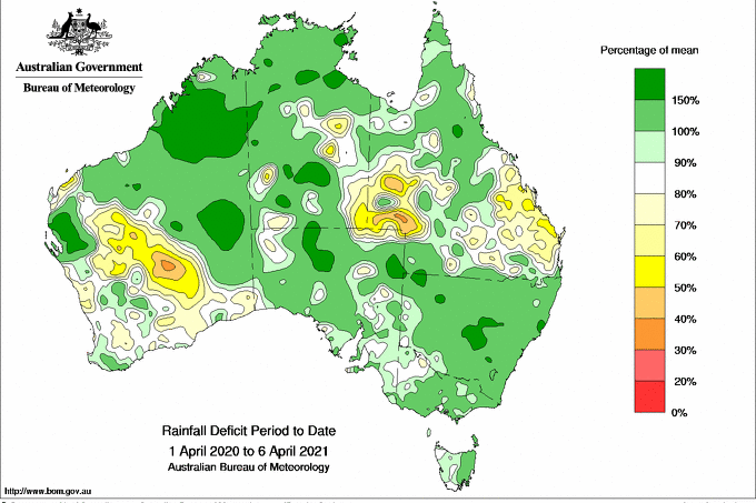 A rainfall map across Australia for March.