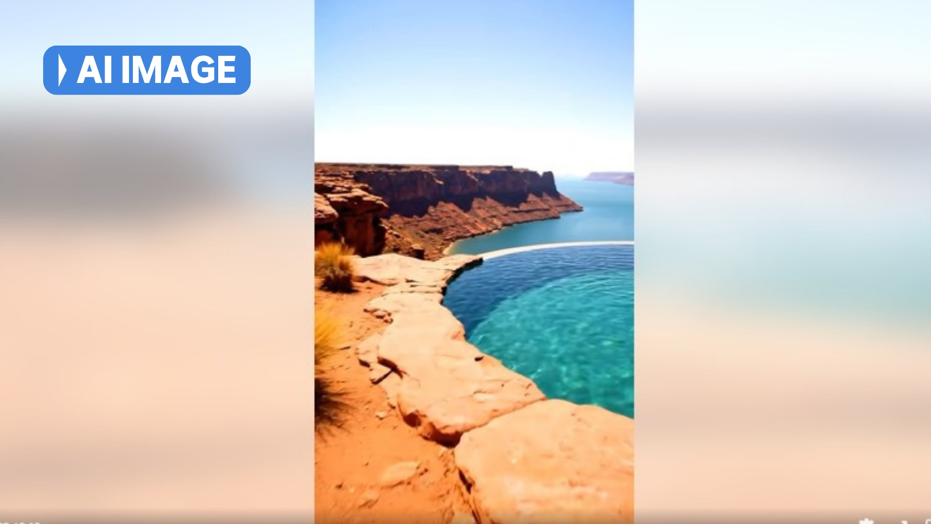 Bright blue water with rocks in the foreground.