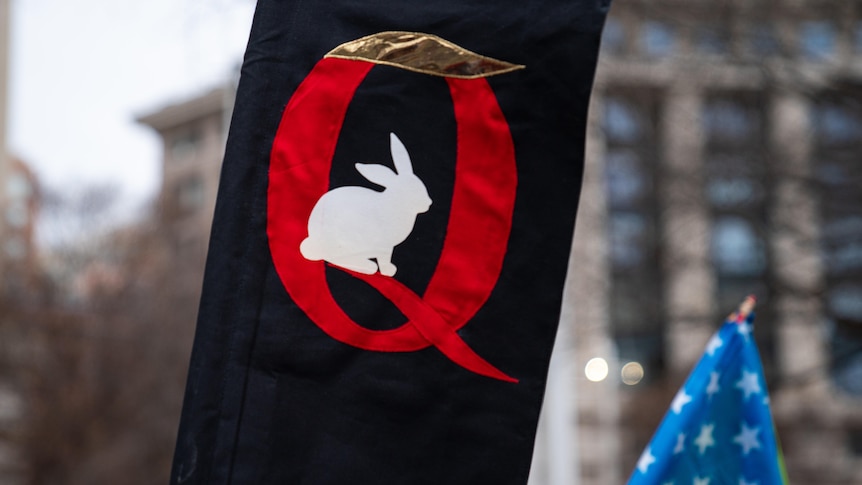 QAnon flag with rabbit