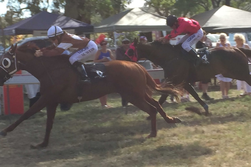 Mikayla Weir riding Classic Attitude beats Run Legless, ridden by Luke Cumberland, to win the 164th Wallabadah Cup