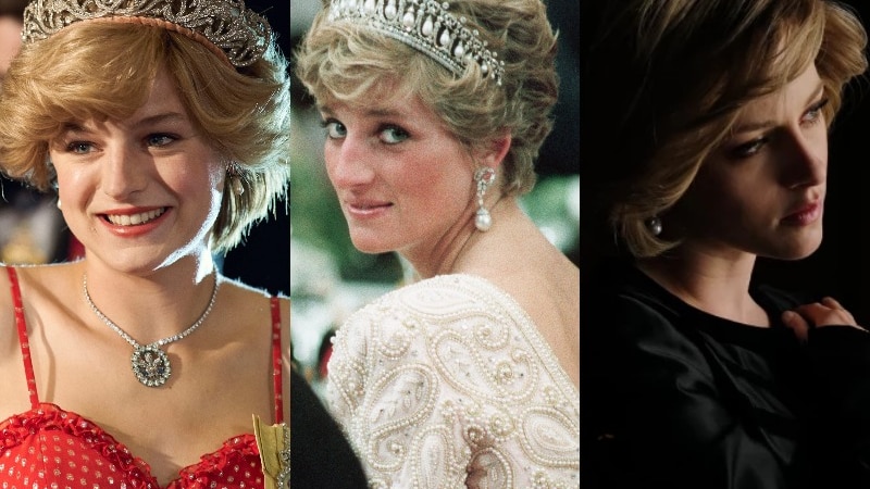 A composite pic with Princess Diana in the centre, and two young screen versions either side.