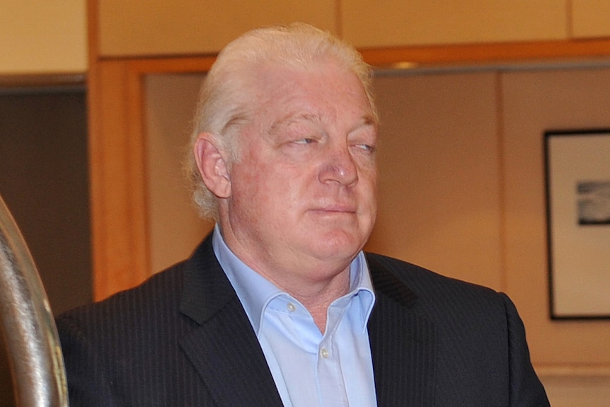 Rubgy league commentator Phil Gould arrives at a meeting.