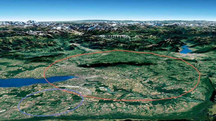 A map showing the proposed ring of the Future Circular Collider across the border near Geneva.