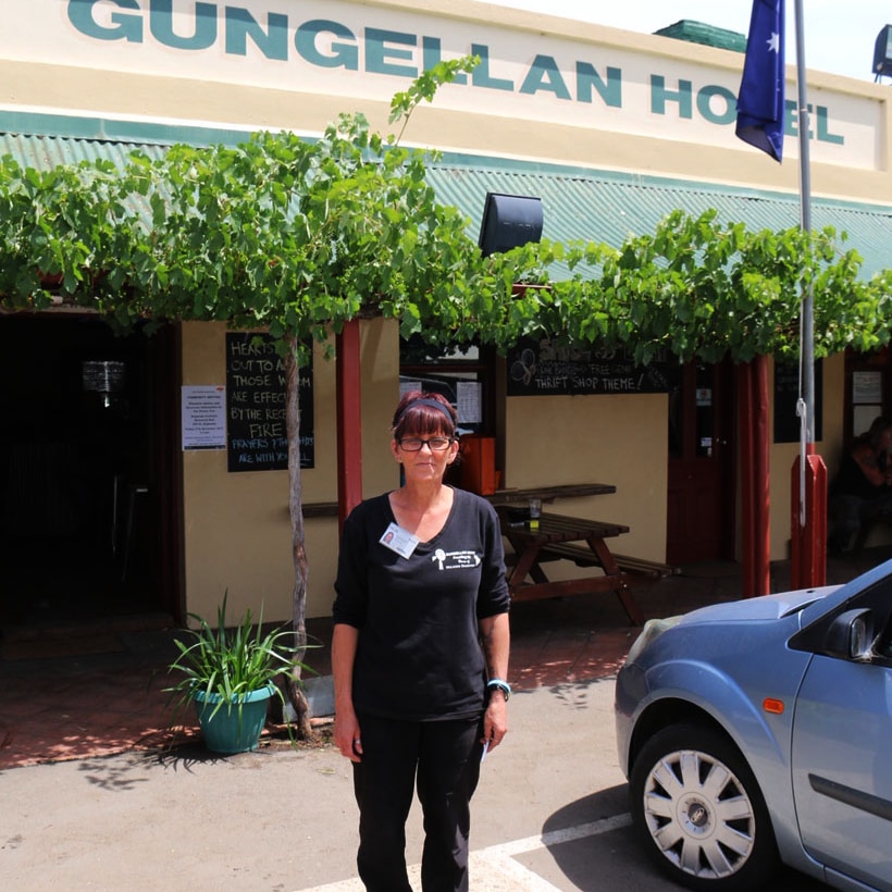 Helen Hatch stands outside the Gungellan Hotel