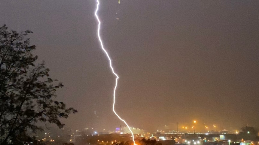 A lightning strike at night.