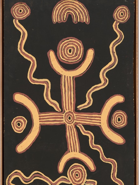 Black, ochre and yellow Indigenous painting