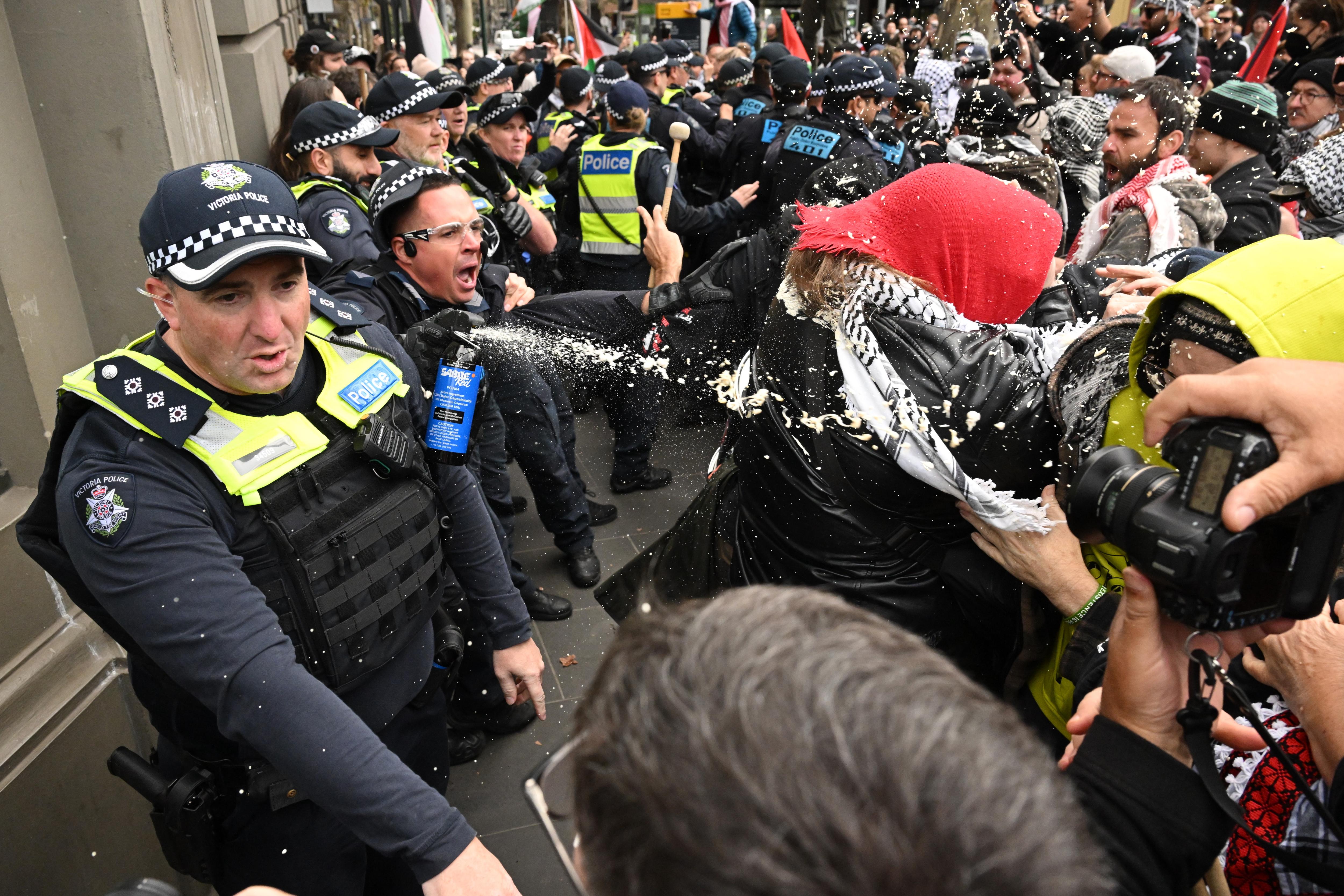 Police use spray on protesters at pro-Palestinian rally in Melbourne